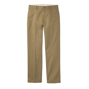 Lands End Mens Wrinkle Free Dress Chino Pants Dark Khaki Flat Front 36 Unfinish